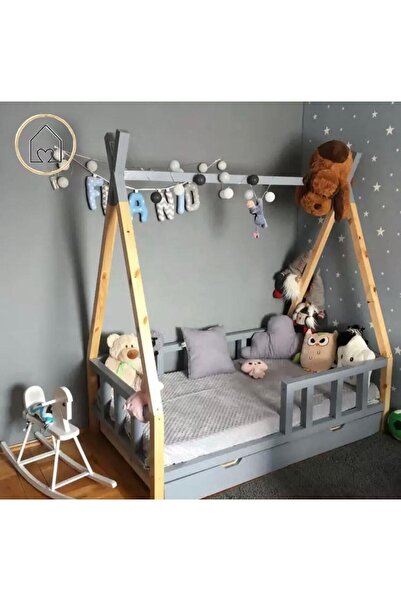 Puf Bebe Unisex Çocuk Bebek Çatılı Doğal Montessori & Karyolası