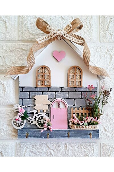 PSAcraft Psacraft Dekoratif Ürün Dantel Perdeli Pembe Anahtarlık Askısı Pano 23 X 25