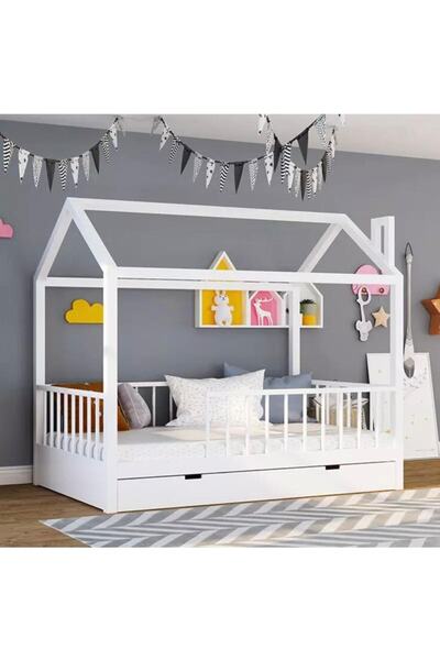 Puf Bebe Unisex Çocuk Bebek Çatılı Doğal Montessori & Karyolası