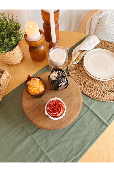 KaiHome Doğal Ahşap Yuvarlak Koyu Renk Ayaklı Yükseltici / Sunumluk / Düzenleyici