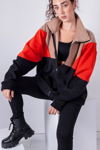 Vatkalimon Πλήρες φερμουάρ Καφέ Πορτοκαλί Μαύρο Fleece