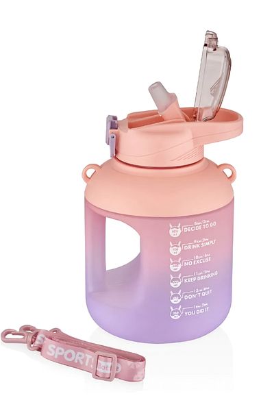 Vagonlife 1100 Ml Double Color Motivational Water Bottle with Straw and Carrying Strap and Handle with Sticker Gift