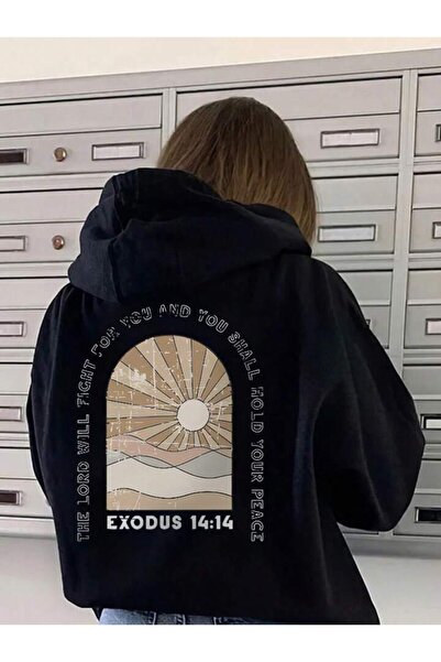 AEMİ Ženska crna majica Exodus Štampano Oversize kroj Sa kapuljačom
