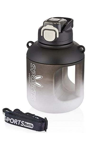 Vagonlife 1100 Ml Double Color Motivational Water Bottle with Straw and Carrying Strap and Handle with Sticker Gift