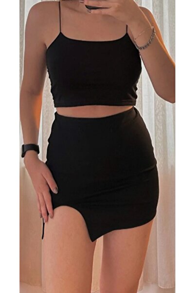 Lion Collection Set de 2 - Fusta mini cu fantă adâncă și fustă crop