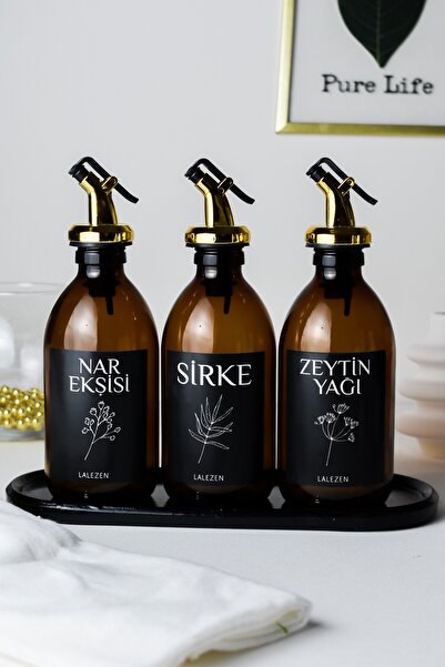 LALEZEN HOME خل بحامل أسود - حامض الرمان - زجاجة زيت زيتون 250 مل