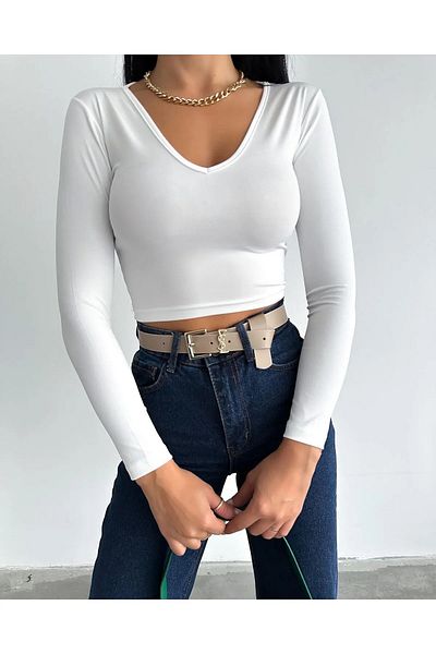 ALLEYTA Γυναικείο Crop Top με μακρύ V λαιμόκοψη