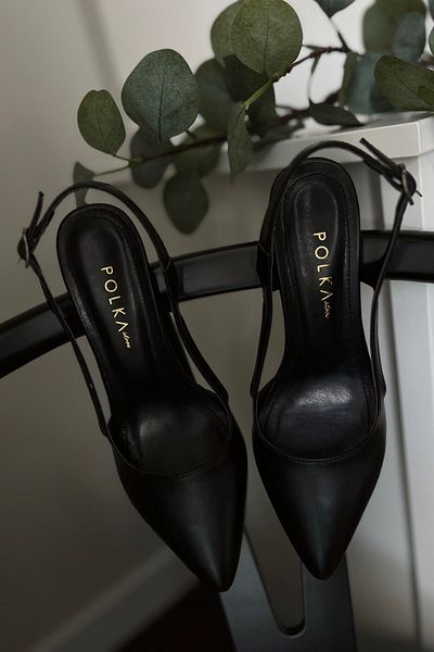POLKA STORE Women's Rebecca Back Open Matte Pointed Toe Black Stiletto Comfortable Stylish Heeled Shoes