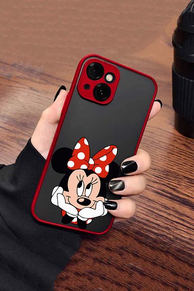 Merwish غطاء حماية شفاف لهاتف Apple iPhone 15 متوافق مع نمط ميني من مادة Hux TPU باللون الأحمر