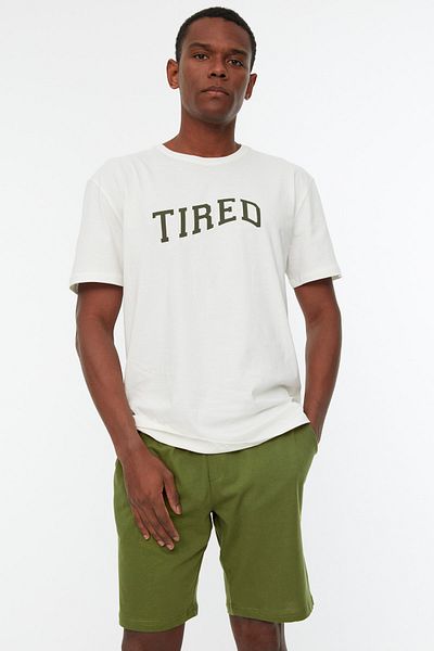 Trendyol Collection Піжама з бавовни 100 бавовна Regular Fit відсортована THMSS21PT0312, колір хакі