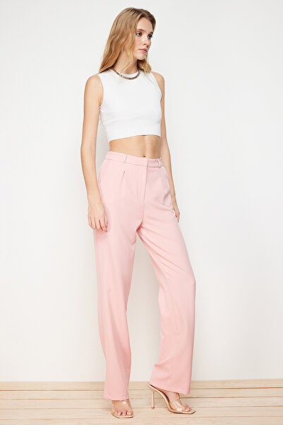 Trendyol Collection Pink Straight Cut Pleated Trousers - TWOSS21PL0155