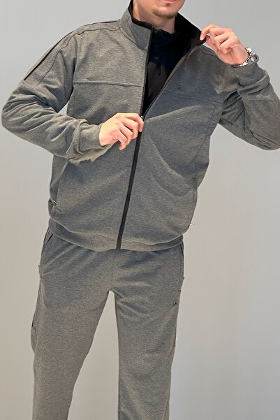 Remsa Spor Men's Lycra Combed Cotton Rib Tracksuit 3719 Anthracite