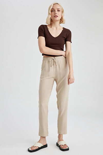 DeFacto L3164Az/Bg387 Defacto Women's Canvas Trousers Beige