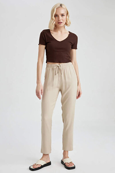 DeFacto L3164Az/Bg387 Defacto Women's Canvas Trousers Beige