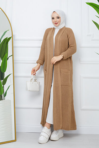 Pamuk Butik سترة نسائية شتوية فضفاضة طويلة مع جيوب