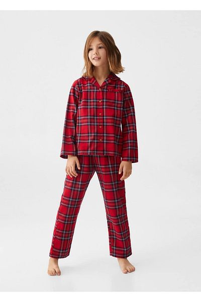 MANGO Kids Langes, kariertes zweiteiliges Pyjama-Set