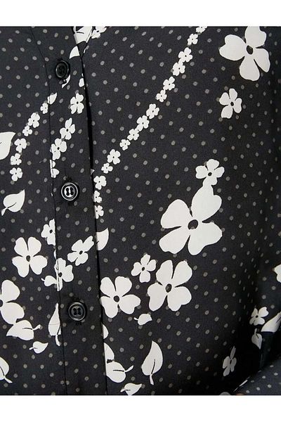 Koton Floral Shirt Long Sleeve Buttoned Classic Cuff Collar 4wak60179uw Black Patterned