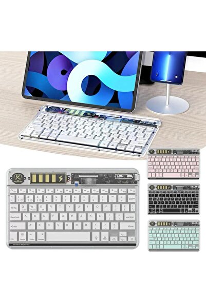 Alfa MEC Tüm Cihazlara Uyumlu Taşınabilir Bluetooth Klavye Kablosuz Işıklı Şeffaf Klavye Şarj Edilebilir
