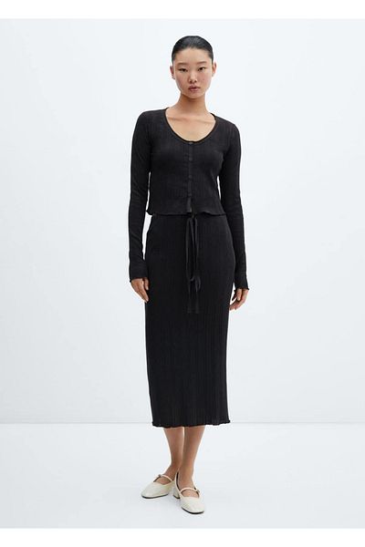 MANGO Woman Ribbed midi skirt