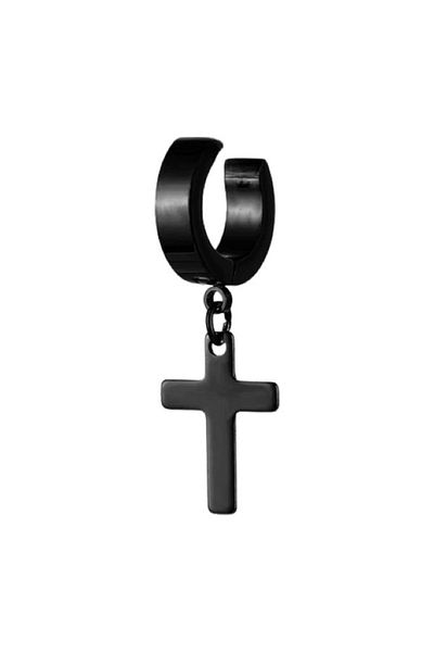 MAZEN Black Steel Earrings - Compression and Dangle, Cross Figure