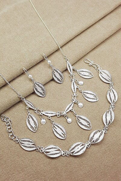 Oruçoğlu Gümüşçülük 925 Ayar Gümüş Mardin Midyat Yöresel Telkari El Işçiliği 3'lü Kadın Takım&set