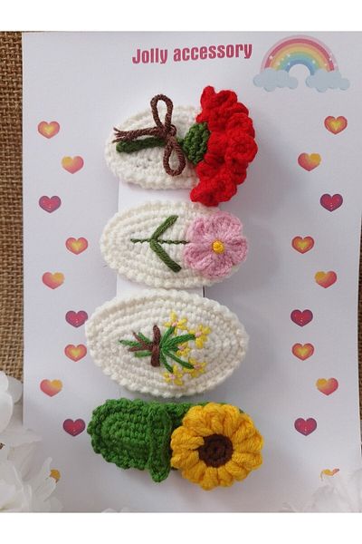 Jolly accesory Multicolored 4-Piece Mother, Baby and Child Knitted Snap and Automatic Clip Buckle Set