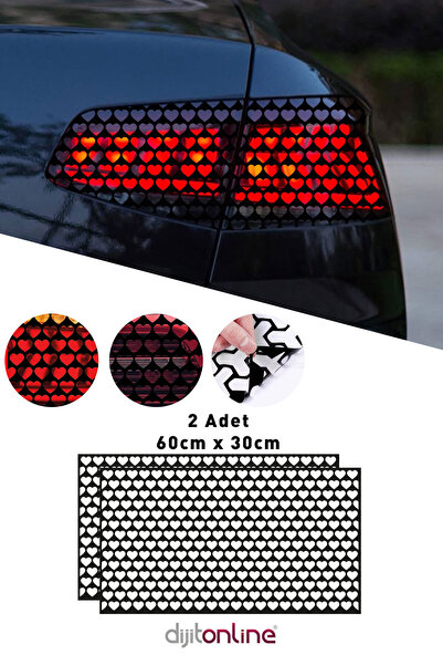 Dijitonline 2 Adet Kalp Desenli Stop Farı Oto Sticker Kaplama - 60cmx30cm
