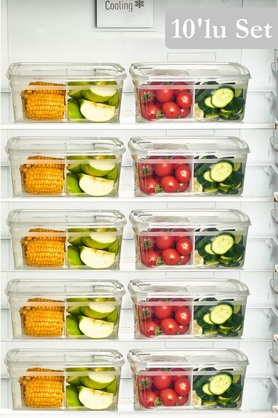 Bayev 10 Pieces Duo Transparent 2 lt Refrigerator Storage Container - Suitable for Deep Freezer
