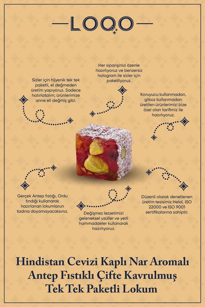 LOQO Pomegranate Flavored Double Roasted Pistachio Turkish Delight 5 kg (Individually Packaged) 1008