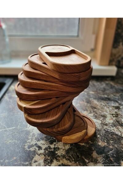 atolyesiahsap Ahşap Kütük Kahve Servis Tabağı