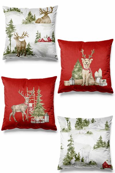 Pilloveland Double Sided Printed Alex Patterned 4-Piece Suede Throw Pillow Cover
