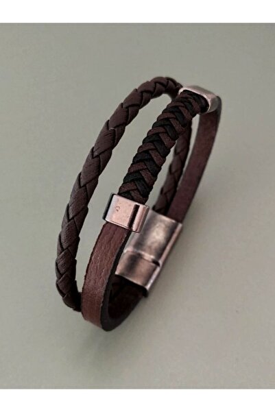 TÜKKAN ACCESSORİES KAHVERENGİ HAKİKİ DERİ BİLEKLİK MIKNATISLI GEÇİRMELİ ERKEK...
