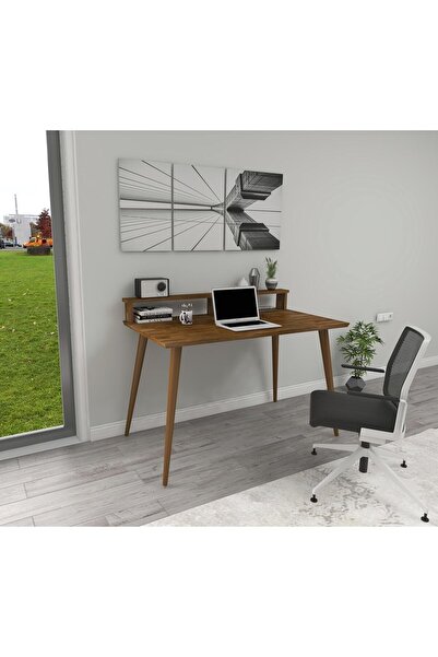 WOODFACE Masif Ahşap Ofis Çalışma Masası 110x60 Doğal Ahşap Tek Raflı Ağaç Ay...