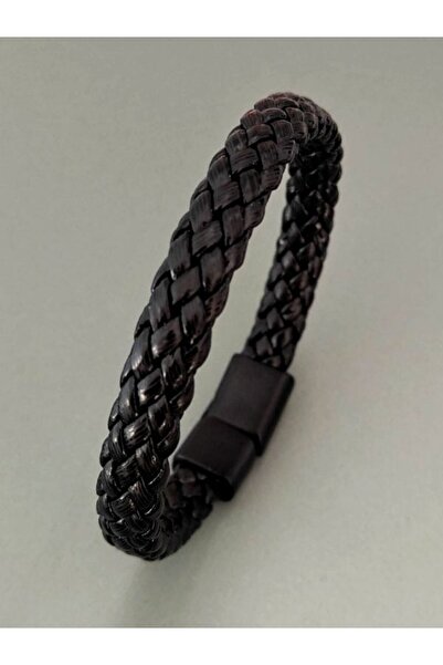 TÜKKAN ACCESSORİES SİYAH HAKİKİ DERİ ÖRGÜ MODEL BİLEKLİK MIKNATISLI GEÇİRMELİ...