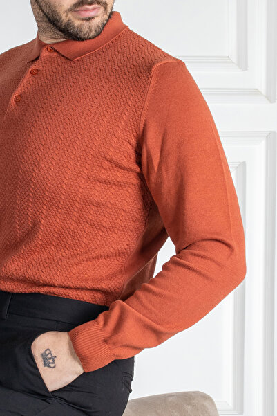 Sarar Інтерв'ю Sarar Поло з коміром 100% бавовна, цегляного кольору, трикотажний светр