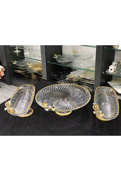 Santara مجموعة عرض رائعة من AVANGARDE GOLD METAL GALA FLOWERED GOLD YELLOWED مكونة من 3 عرض تقديمي