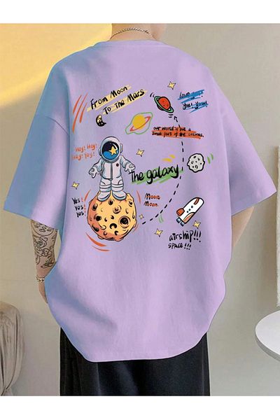 Revasser Unisex γυναικείο/ανδρικό μπλουζάκι GALAXY πολύχρωμο, χτενισμένο βαμβακερό μπλουζάκι με προσαρμοσμένη εκτύπωση