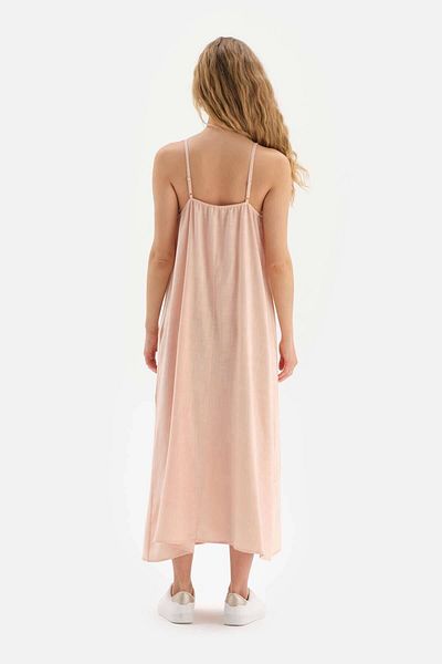 Dagi Light Pink Oblique Cut Detailed Viscose Dress
