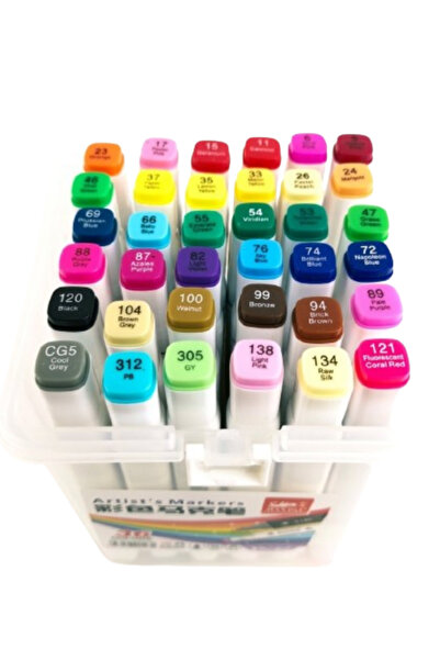 ALLStore TOUCH MARKER KALEM 36 Adet Çift Taraflı Marker Kalem DOUBLE 36 Lı KİLİTLİ ÇANTALI