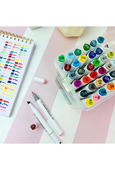 ALLStore TOUCH MARKER KALEM 48 Adet Çift Taraflı Marker Kalem DOUBLE 48 Lı KİLİTLİ ÇANTALI