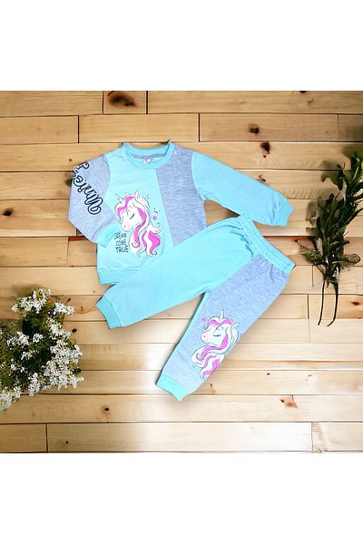 CRAX 2 Thread Unikorn Print Detailed Girl's Suit 2-5 Years