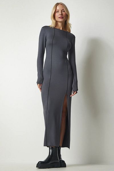 World Fashion Trends Γυναικείο μακρύ φόρεμα βισκόζης με καπνιστό σκίσιμο