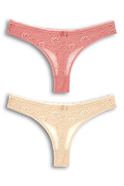 HNX 2-Piece Front Lace Back Double Layer Cotton Thong Women's Panties