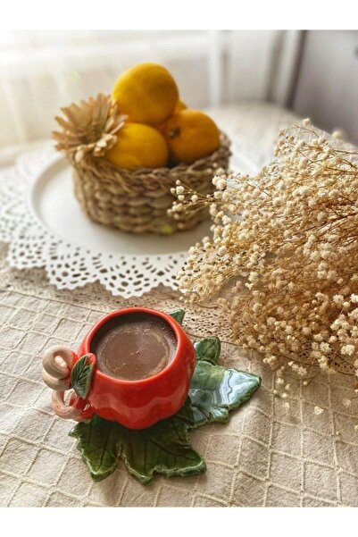 Tulu Seramik Balkabağı Tasarım Yaprak Tabaklı Turuncu El Yapımı Seramik Kahve...