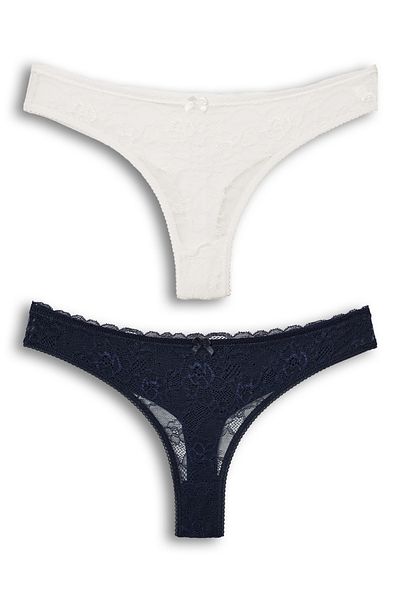 HNX 2-Piece Front Lace Back Double Layer Cotton Thong Women's Panties