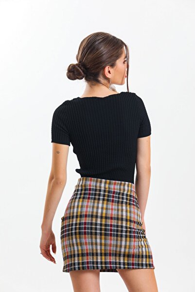 jöns since 1997 Kadın Ekose Renkli Mini Yırtmaçlı Kısa Etek