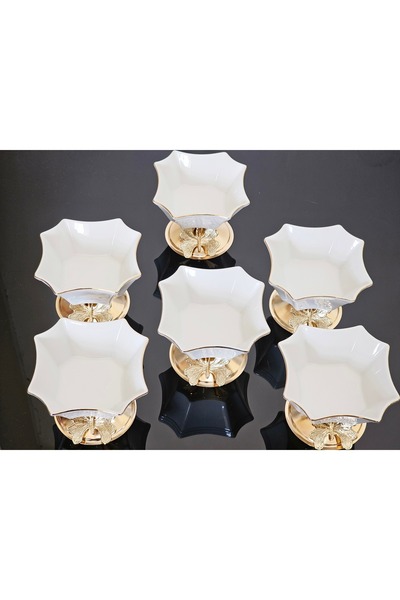atabey home Silk Porcelain Butterfly Footed Bowl Set of 6 Real Gold Gilded