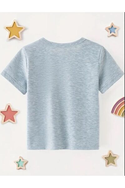 MORNİNG KİDS Girl's Buckle Sweet Cat Printed Gray Combed Cotton T-Shirt