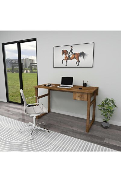 WOODFACE Masif Ahşap Doğal Ahşap Çekmeceli Çalışma Masası 116x55 Cm
