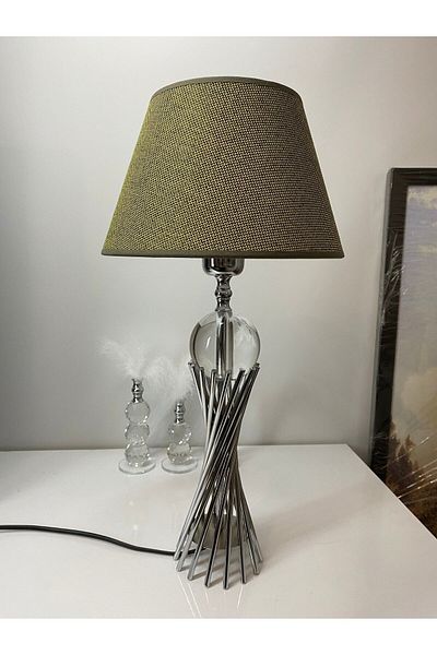 asellus Misbah Twist Lampshade Table Lamp with Crystal Glass Chrome Plated (Silver Color), Lampshade